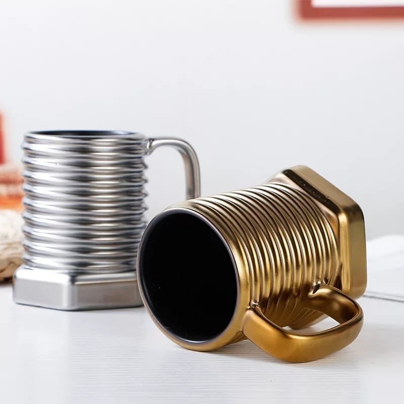 Screw Shape Ceramic Coffee Mug – 3D Porcelain Twist Design - Image 3